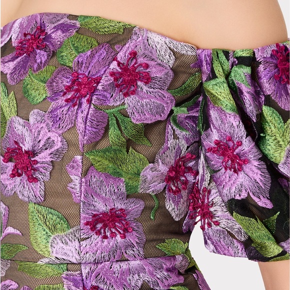 Milly Nira Off-Shoulder 3D Floral Appliqué Embroidered Midi Dress NWT Medium - Picture 4 of 17